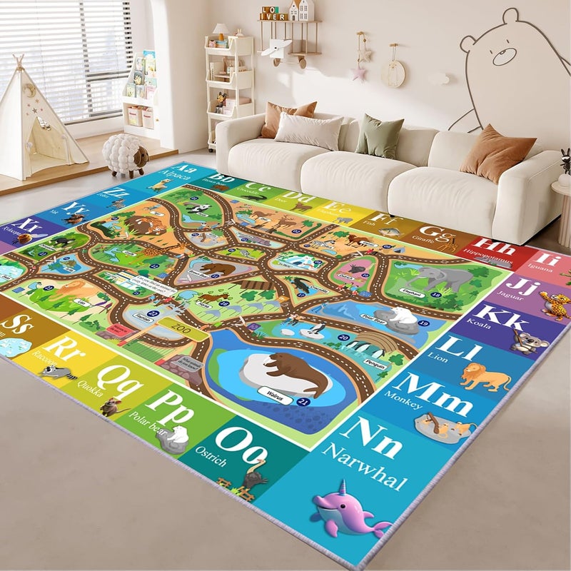 MOFAZEE Zoo map Carpet, 3'11" × 5'11" English Letter Carpet, Washable ABC Rug for Kids Room, Non-Slip Alphabet Play Mat with Animal Illustrations, for Classrooms/Home Learning Areas - Image 3